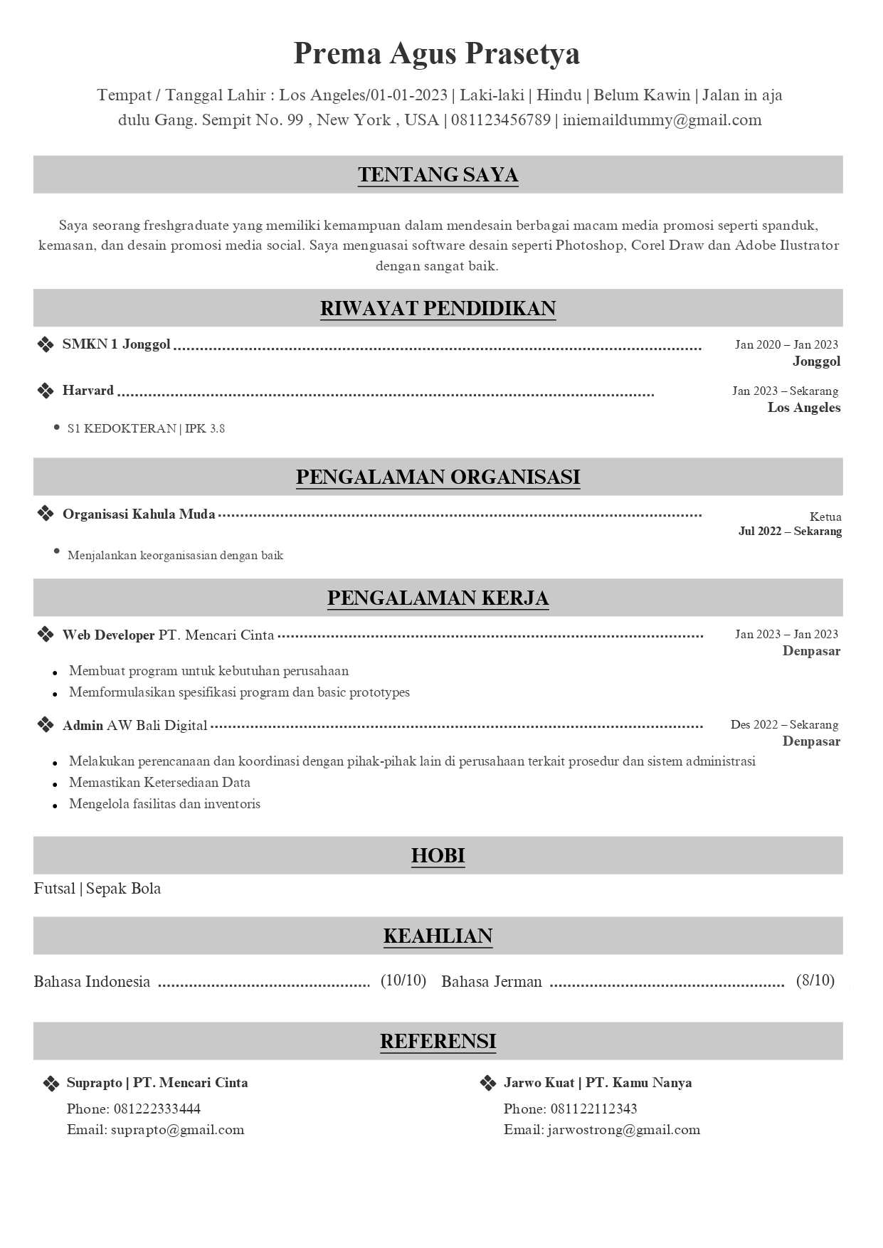 Contoh CV Sederhana ATS Simple